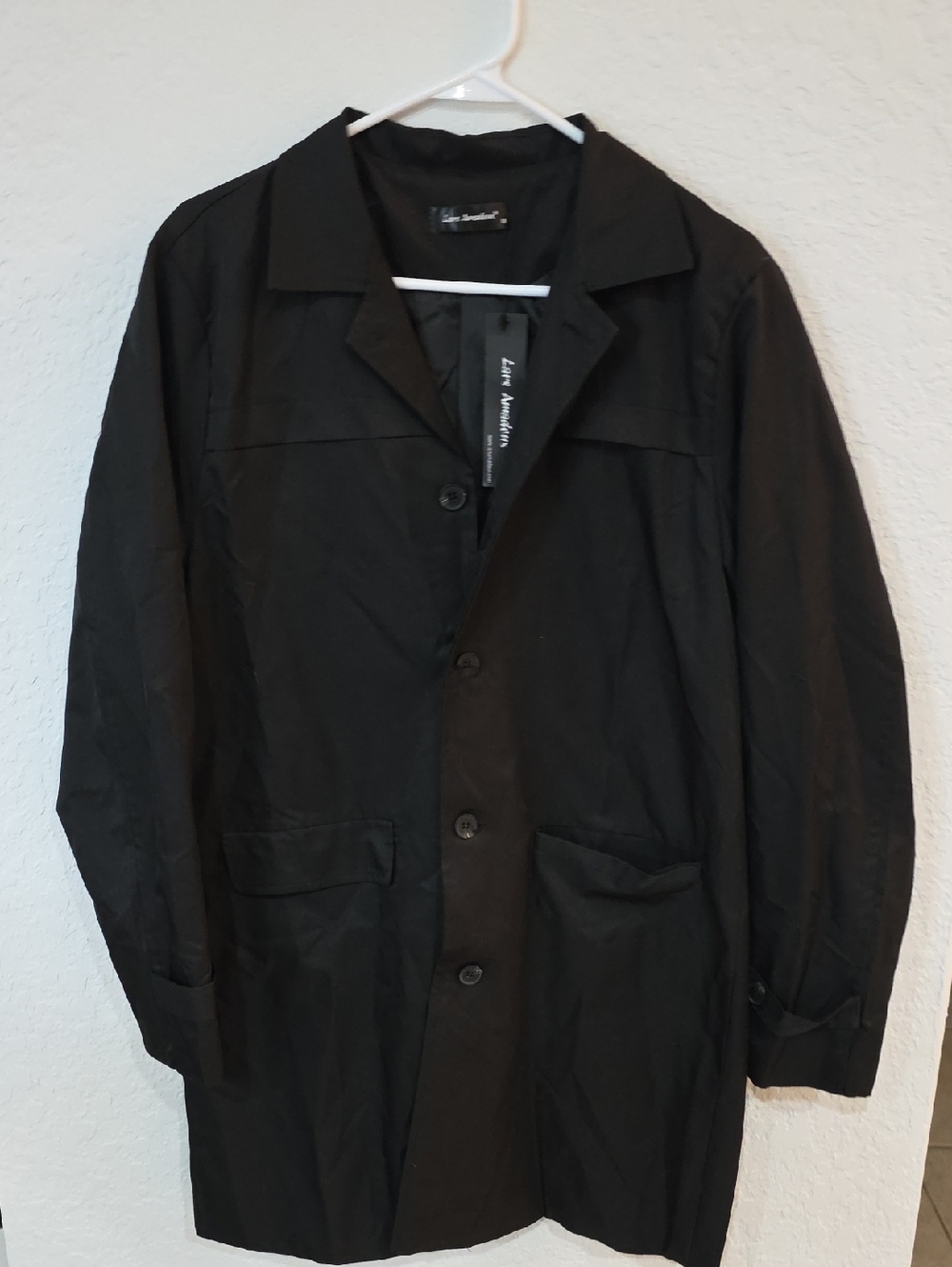 Lars Amadeus Black Trench Coat Single-Breasted Button Jacket Size M